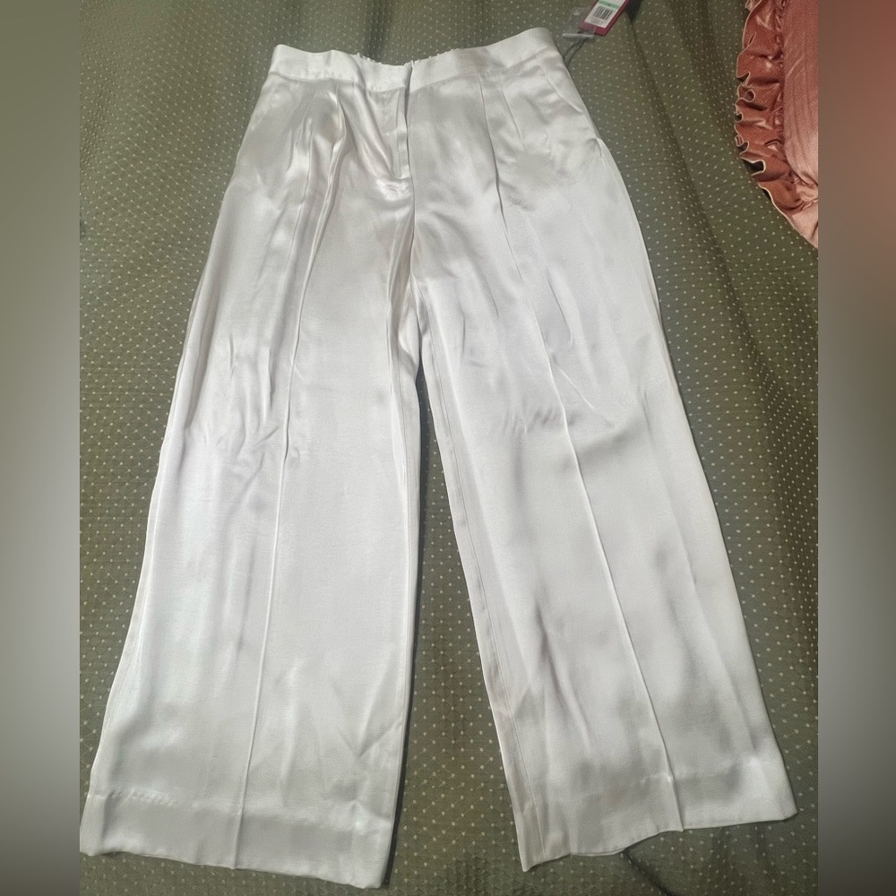 Vince Camuto Womens Pleated-Waist Casual Wide Leg Pants, Pearl Ivory, Size 8